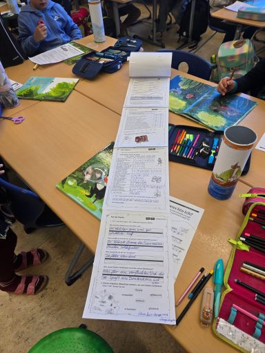 Die Schüler/innen der Lerngruppe arbeiteten an ihren Leserollen zum Buch "Käpten Knitterbart".